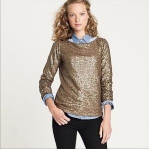 j crew sequined gold top, long sleeve